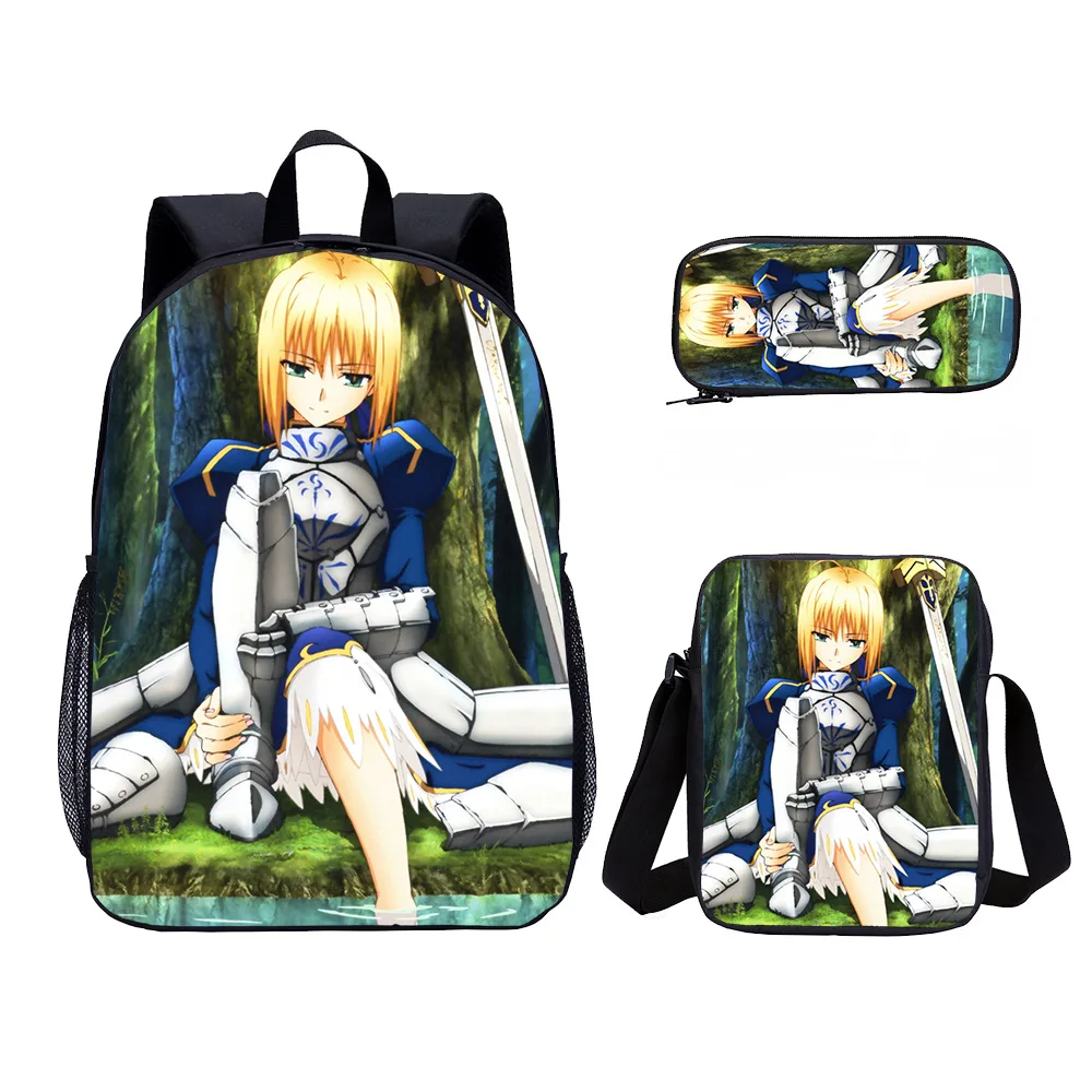 Cartoon Novelty Peculiar fate Zero 3D Print 3pcs/Set pupil School Bags Laptop Daypack Backpack Inclined shoulder bag Pencil Case