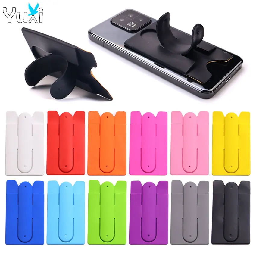 

YuXi Silicone Mobile Phone Stand Holder With Card Slot Fashion Adhesive Sticker Back Cover Card Holder Case Pouch
