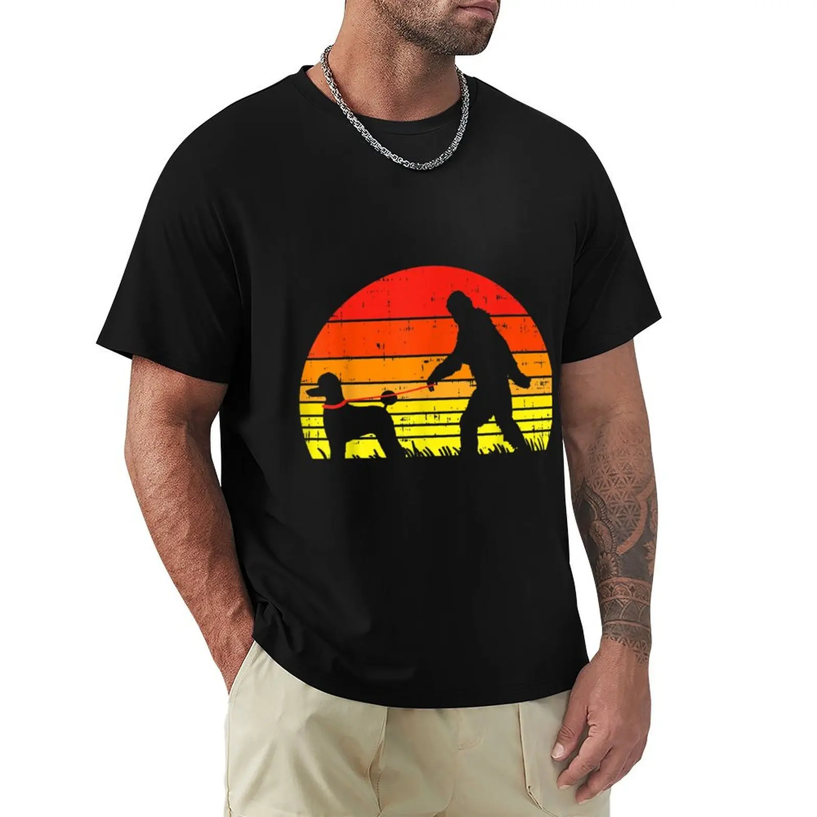 

Bigfoot Sasquatch Poodle Sunset Retro T-Shirt topping anime stuff summer clothes Anime t-shirt men graphic t shirts