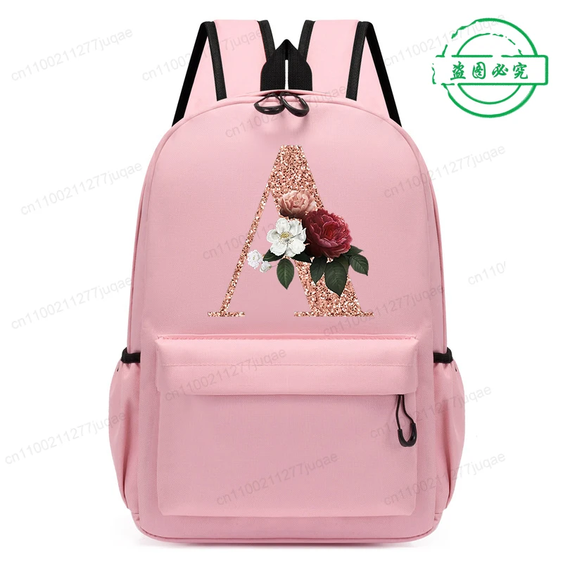 Cute Rose Gold Letter A~Z Kawaii Back To School Backpack for Girl Boy Children Rucksack Fashion Casual School Bags Birthday Gift view 6