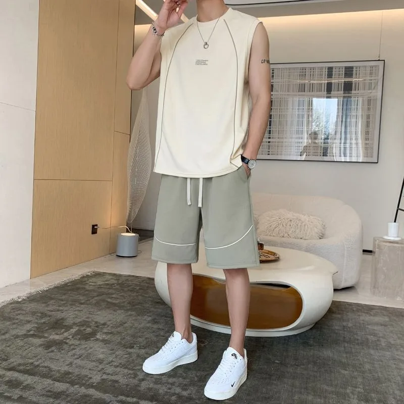

Men's Summer Ice Silk Quick Dry Basketball Sportswear Set Two Piece Sleeveless Vest Short Combo for Training Gym