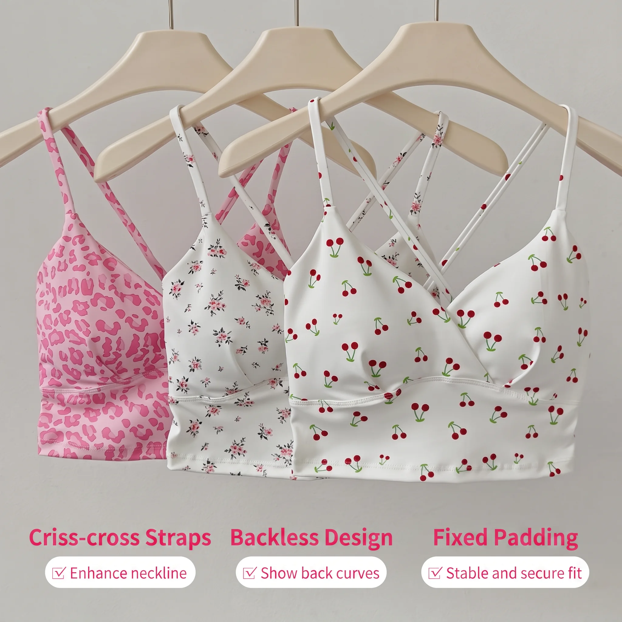 Stoßdämpfender Sport-BH für Damen mit festen Brustpolstern, Yoga-BH, Fitness-Pilates-Top mit bedrucktem Design für aktive Bewegung – Detail 3