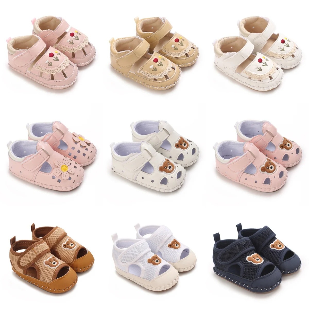 

New Girls' Shoes Preschool Flat Shoes High grade Soft Rubber Sole Anti slip Summer Cute Cartoon Crib First Walking Shoe 0-18M