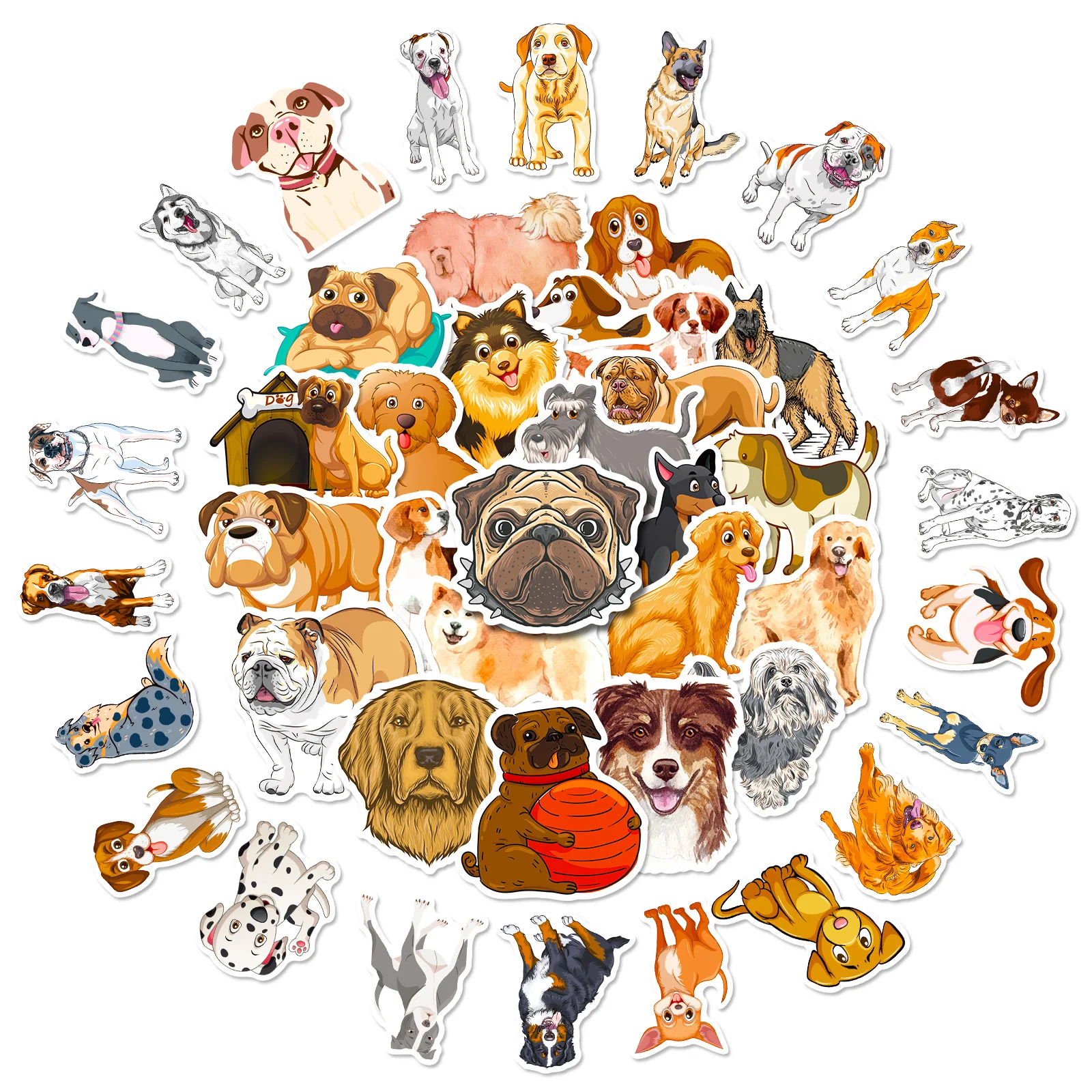 50 Stück Cartoon niedlichen Haustier Hund Tier kreative Graffiti Aufkleber Fahrrad Skateboard Auto Helm Notebook Computer