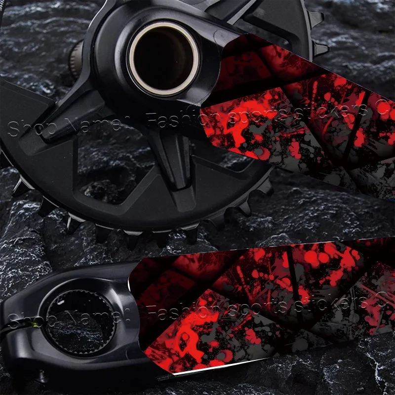 1Pair Red Black Splatter Pattern Bicycle Crank Stickers, Waterproof Scratch Resistant Vinyl Decals