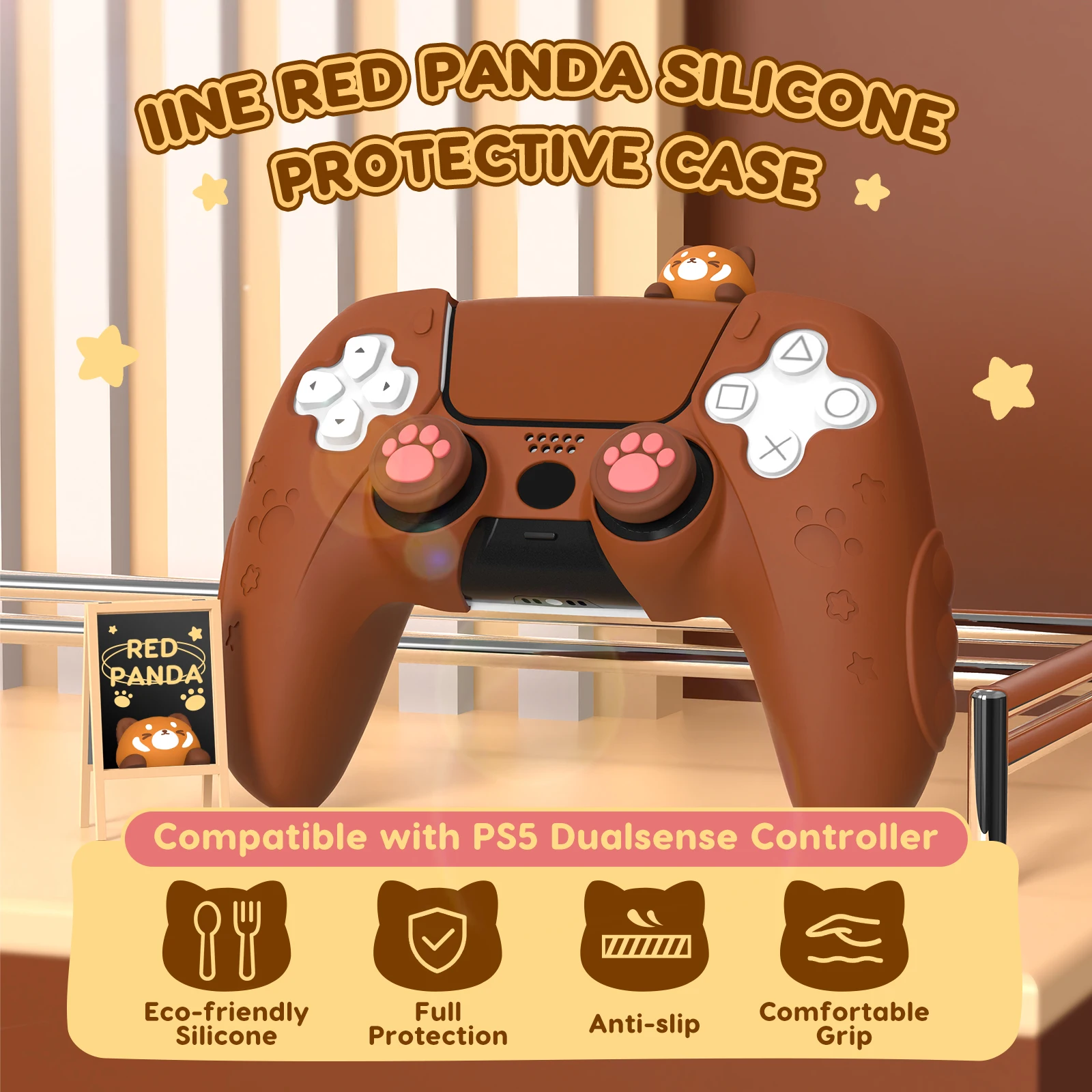 IINE RED PANDA SILICONE PROTECTIVE CASE/ PERFECTLY FIT PS5 CONTROLLER & FULL PROTECTION & MADE OF ECO-FRIENDLY SILICONE MATERIAL