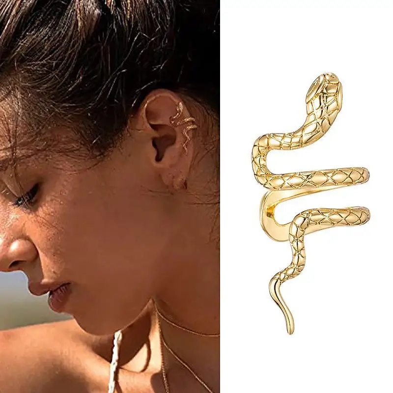 GUFTM Vintage Lines Snake Ear Cuffs Without Piercing Ear Clip Earrings Non-Piercing Fake Cartilage Earrings for Women Jewelry