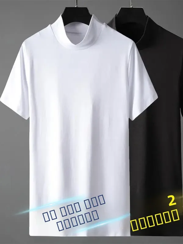 

Мужская футболка из ледяного шелка с высоким воротником и коротким рукавом, быстросохнущая, в корейском стиле, облегающая, летняя, цветная.