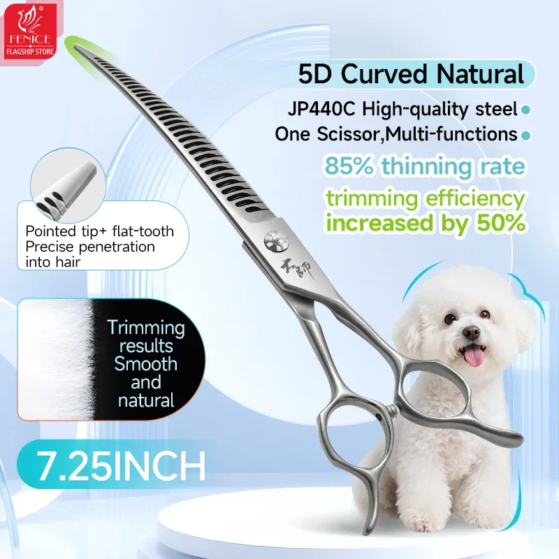 

Fenice High-End JP440C/VG10 7/7.25 Inch 5D Gradient Teeth Dog Grooming Scissors Curved Chunker Shears Pet Beauty Groomer Tools