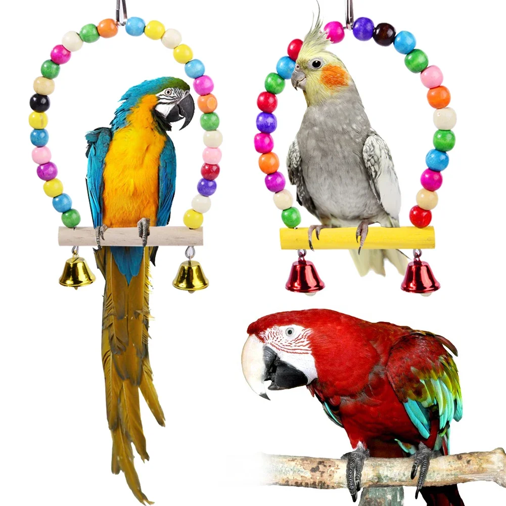 Bird Swing Toy Wooden Parrot Toys Hanging Ring Stand Playstand Cage Playground for Budgerigar Cockatiel Parakeet Bird Supplies