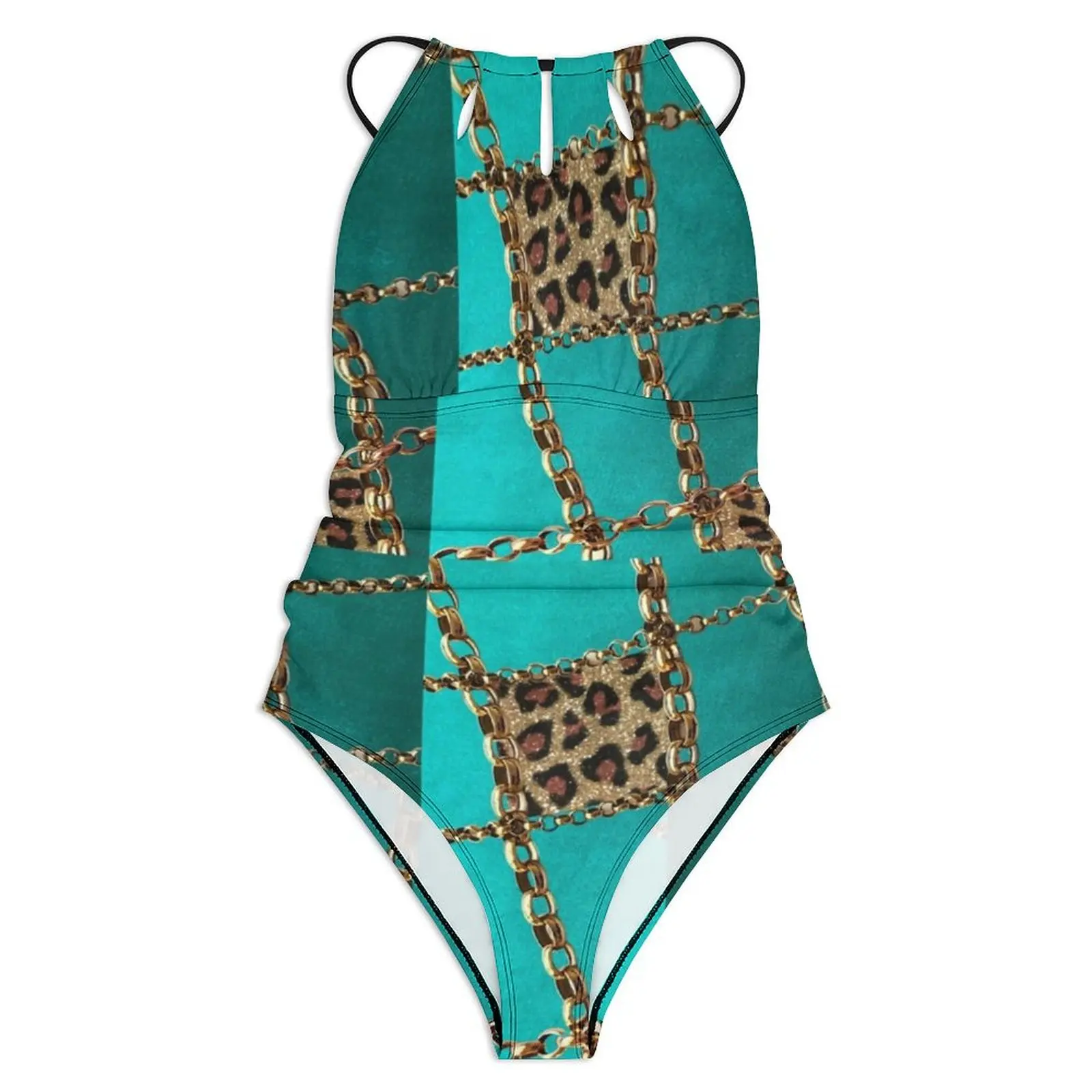 Gold Chain Print Swimsuit Animal Leopard Swimwear One Piece Holiday Swim Swimsuits Monokini Women Push Up Sexy Beach Outfits