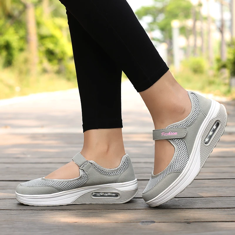 YISHEN Women Shoes Hollow Out Mesh Wedges Sneakers Casual Shoes Hook And Loop Cushion Platform Sneakers Chaussures Pour Femmes