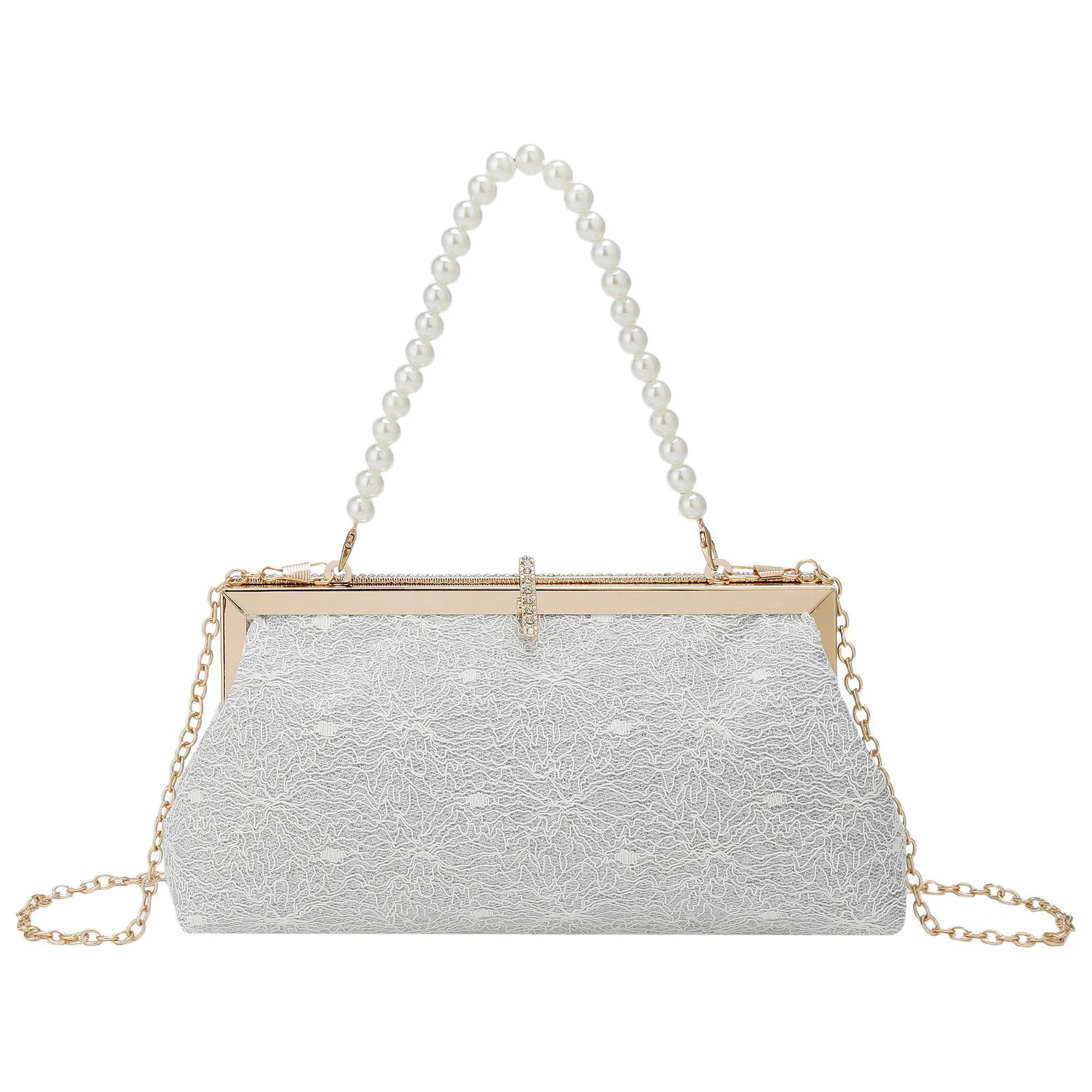 

Delicate Lace Silver Black Small Handbag Clutches For Women Banquet Party Prom Evening Bag Ladies Luxury Chain Shoulder Bags
