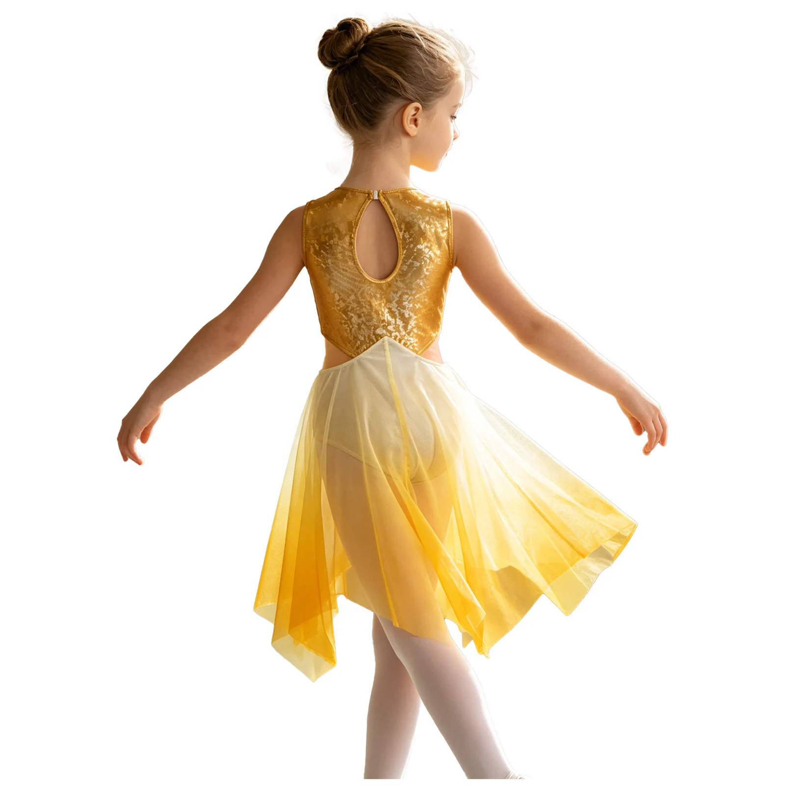 Kids Girls Lyrical Dance Dress Sleeveless Metallic Bodice Mesh Gymnastics Leotard Choir Praise Worship Contemporary Dancewear