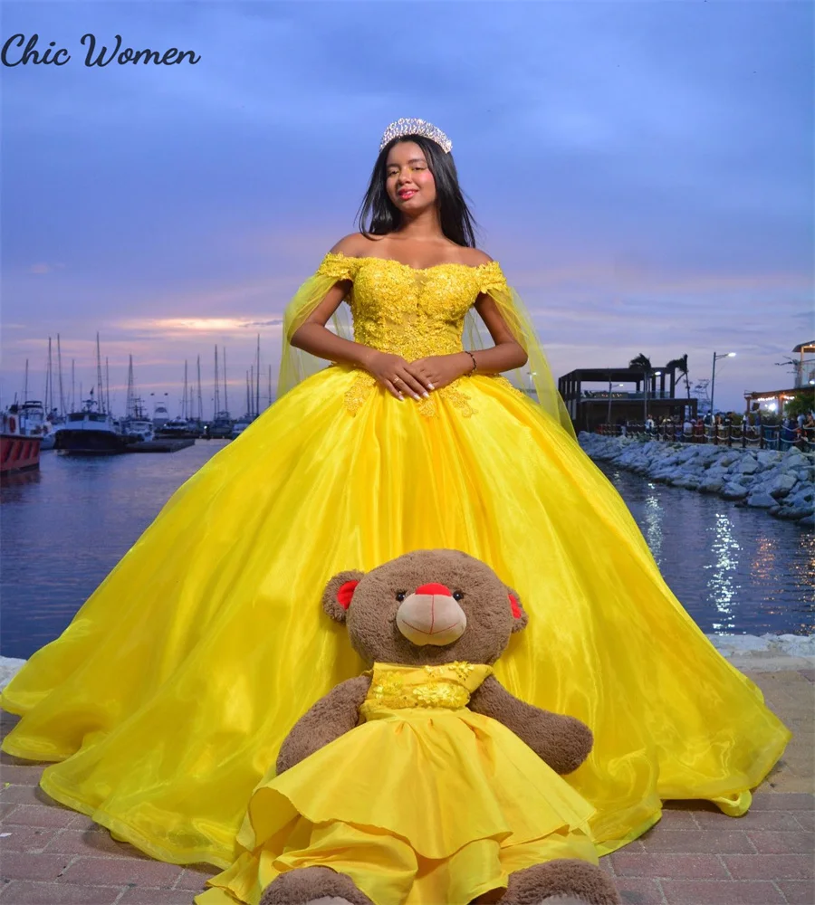 Yellow Vestido De Debutante 15 Anos Princess Ball Gown Applique Lace Vestidos De 15 Quinceañera Dress 2 In 1 Birthday Customized