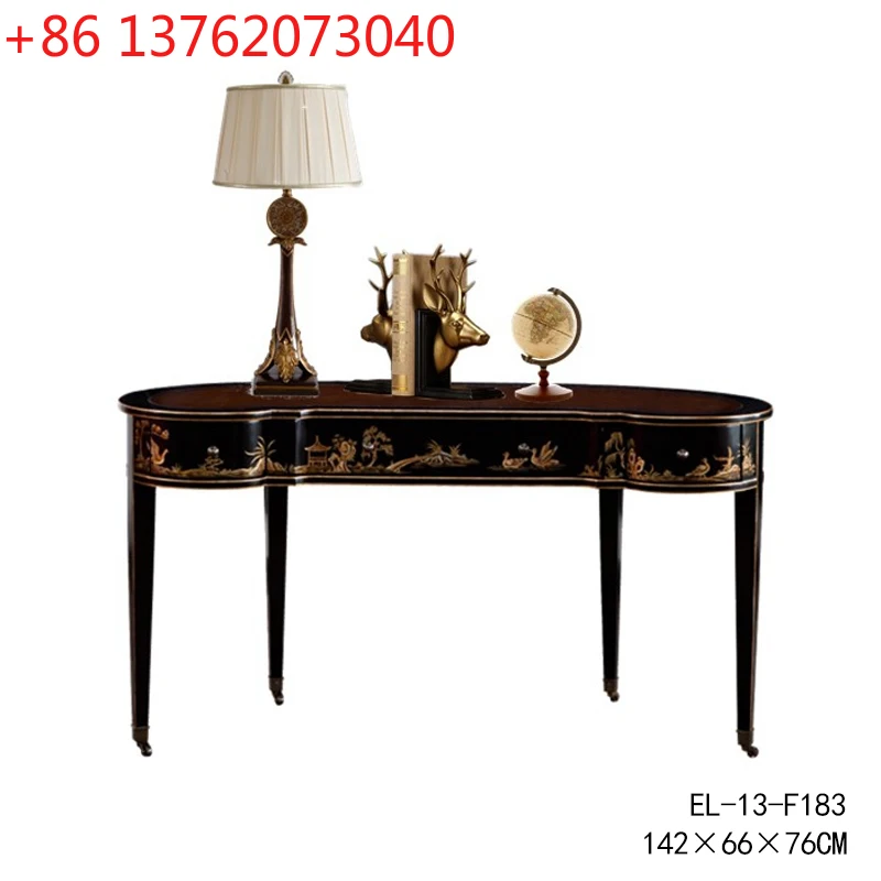 

French luxury painted solid wood European neoclassical heavy industry black oval waist 1.4 meters desk