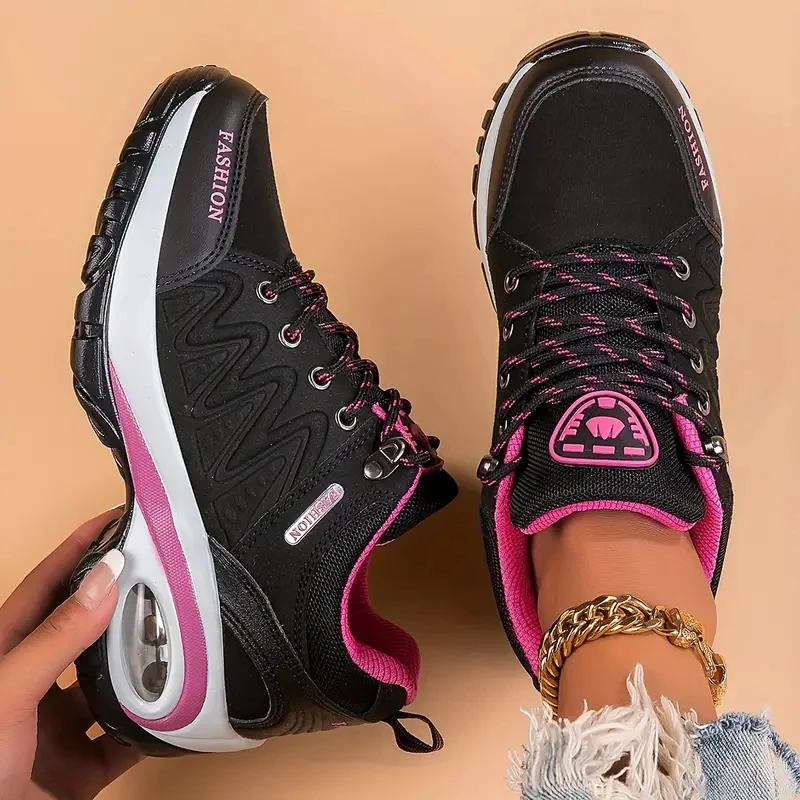 Women's pink sports shoes, fashionable and trendy style, comfortable and wear-resistant sports and leisure shoes, flat bottomed