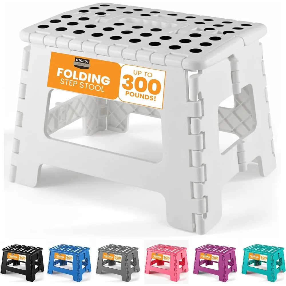 

Folding Step Stool with Handle 9 Inch Anti Slip Collapsible Holds 300 lbs Sturdy Plastic for Kitchen Bathroom Home