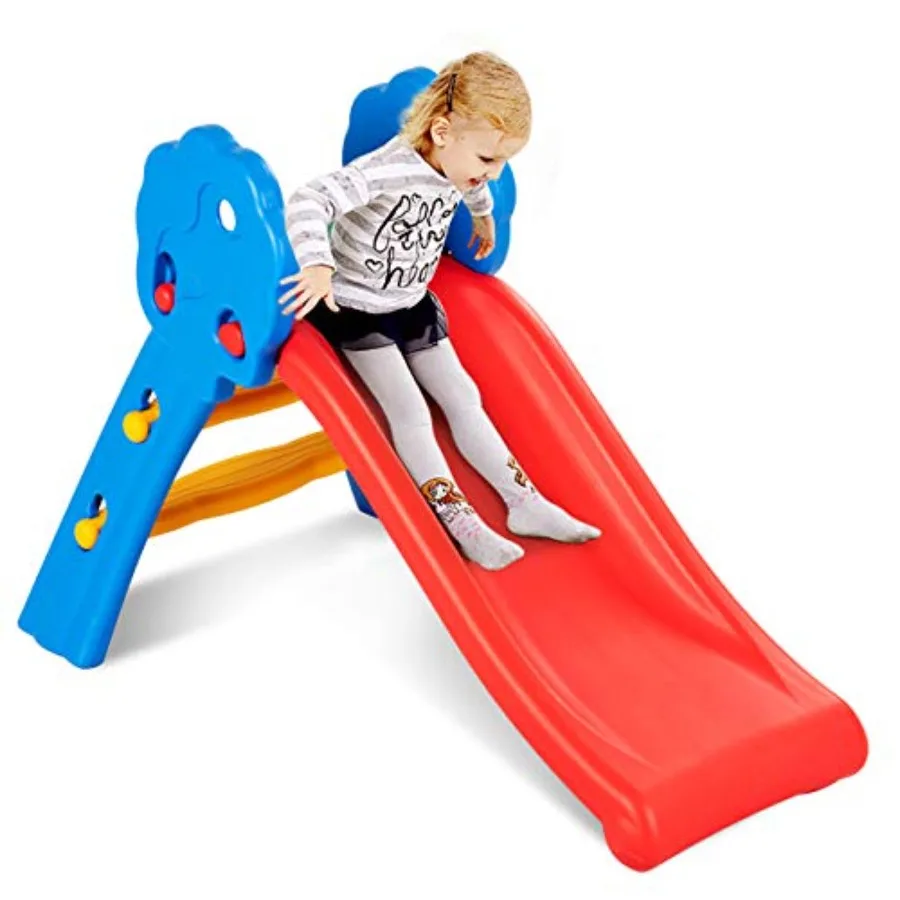 

Folding Toddler Slide for Indoor and Outdoor, Freestanding Plastic Baby Slide Climber Playset, Easy to Store, Anti-Slip Steps,