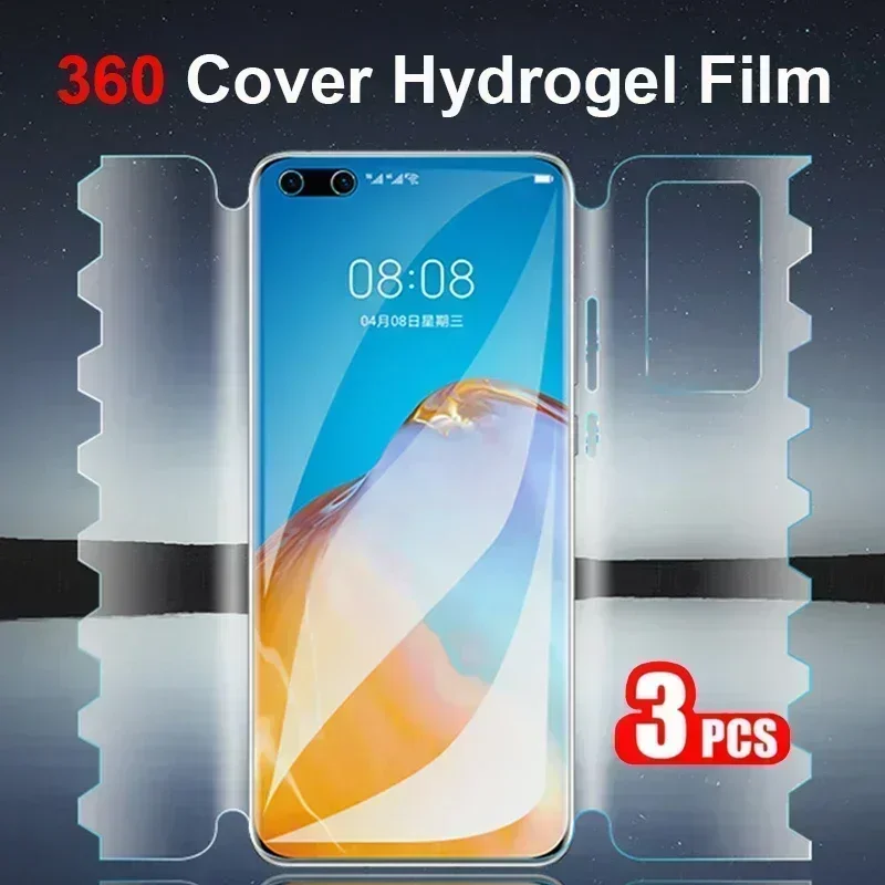 ฟิล์มไฮโดรเจล360สำหรับ Huawei P40, ฟิล์มป้องกันหน้าจอแบบนิ่ม P50 P30 P60 Pro Lite สำหรับ Huawei nova 10 9 8SE Mate 20 Pro ฟิล์มด้านหน้าด้านหลัง