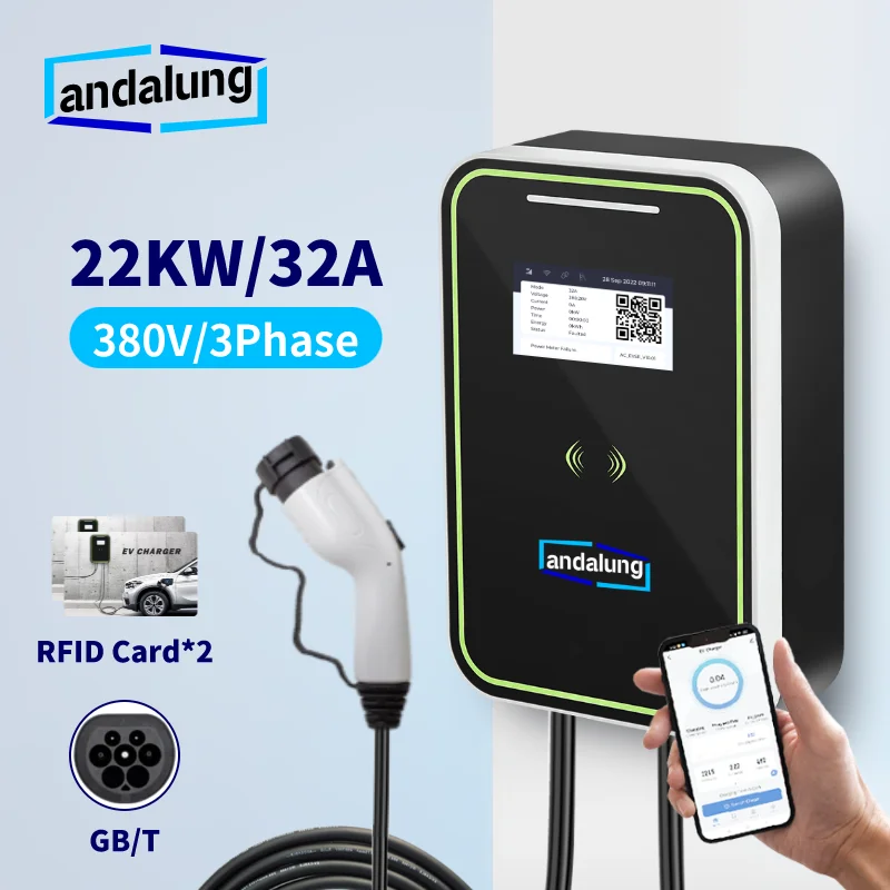 Andalung 7KW EV Charger Wall box 22KW TYPE2 Estação de carregamento de carro elétrico com APP e cartões RFID Suporte de parede GBT