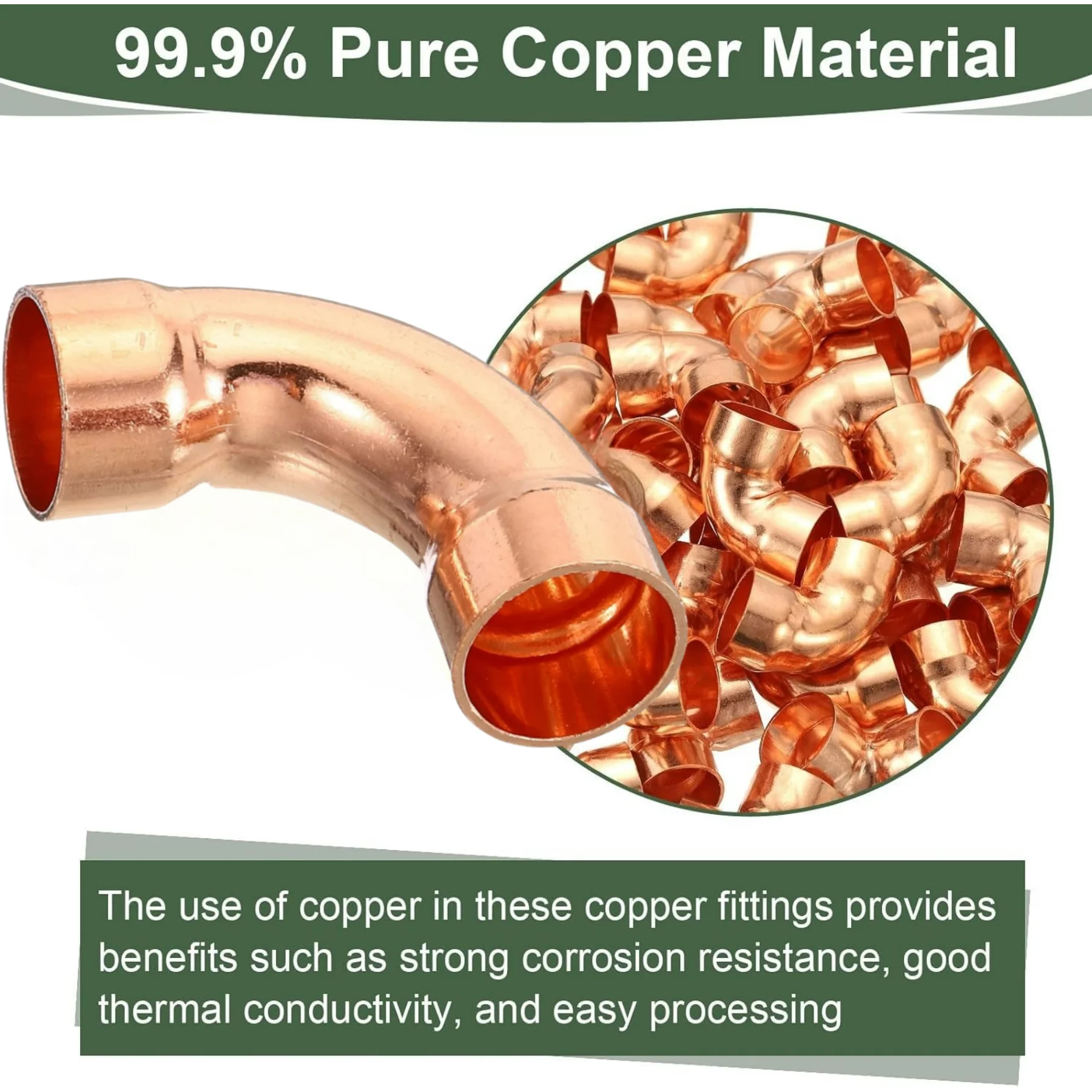 Long Bend Copper Pipe Fitting 1/2 Inch Inner Diameter Cold Weld Connection for Water Heating Air Conditioning Pipe Connector