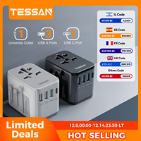 TESSAN Universal Travel Adapter with USB Port and Type C, Worldwide Power Adapter EU/UK/USA/AUS Plug for International Travel