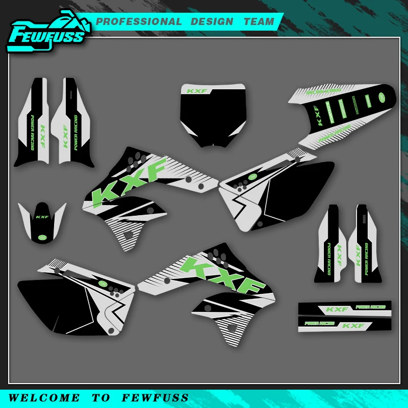 

Fewfuss для Kawasaki KX250F KXF250 KX 250F KXF 250 2006 2007 2008, полная графика, наклейки, наклейки с номером мотоцикла, имя на заказ
