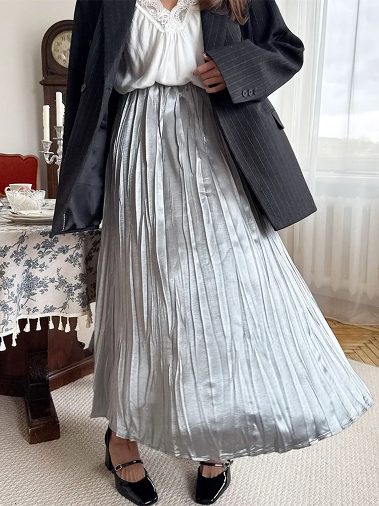 

Trendix Elegant Pleated Maxi Skirt Women Winter High Waist Loose Casual Ruffle Long Skirts Party Fashion Club Vintage Maxi Skirt