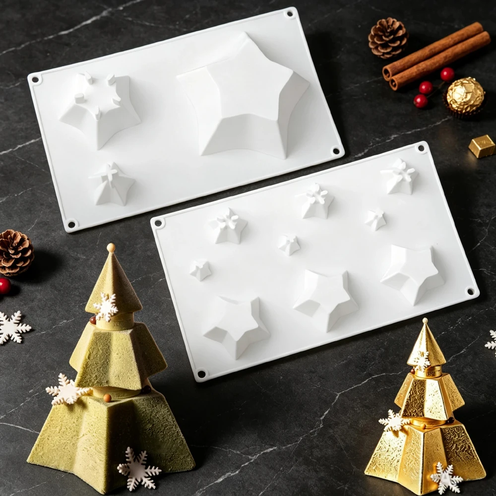 Christmas Star Combination Silicone Mold for Mousse Cake Chocolate Pudding Dessert Baking Creative Candle Handmade Soap Mold