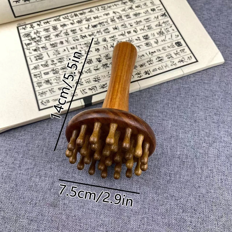 Portable Sandalwood Gua Sha Massage Brush Head Neck Abdominal Leg Body Meridian Massager Wooden Massage Tools