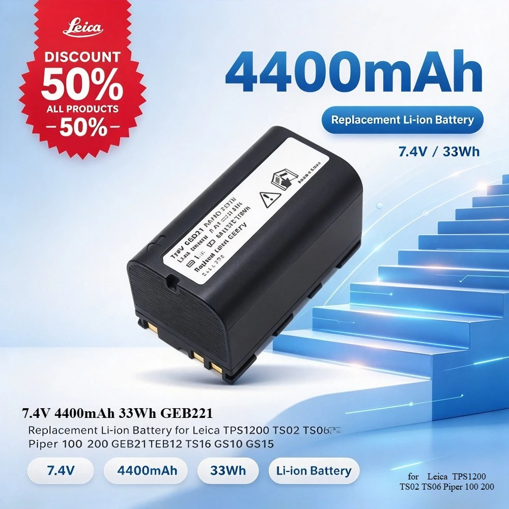7.4V 4400mAh 33Wh GEB221 Replacement Li-ion Battery for Leica TPS1200 TS02 TS06 Piper 100 200 GEB211 GEB212 TS15 TS16 GS10 GS15