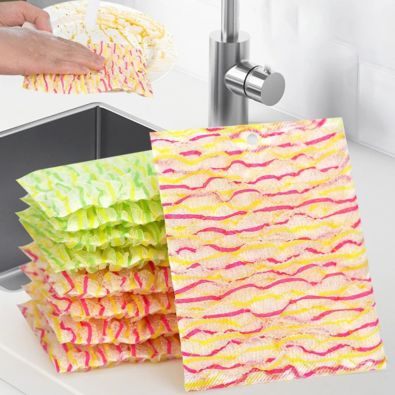 Kitchen Polyester Fiber Rag Colorful Striped Mesh Cleaning Cloths Dishwashing Dishcloth Household Cleaning Tools Wash Towels