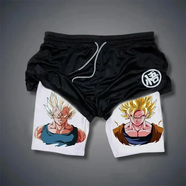 

2025 Y2k Men Oversized Dragon Ball Z Goku Vegeta Shorts M Logo Black Red White Anime Print Quick Dry Elastic Waist Streetwear