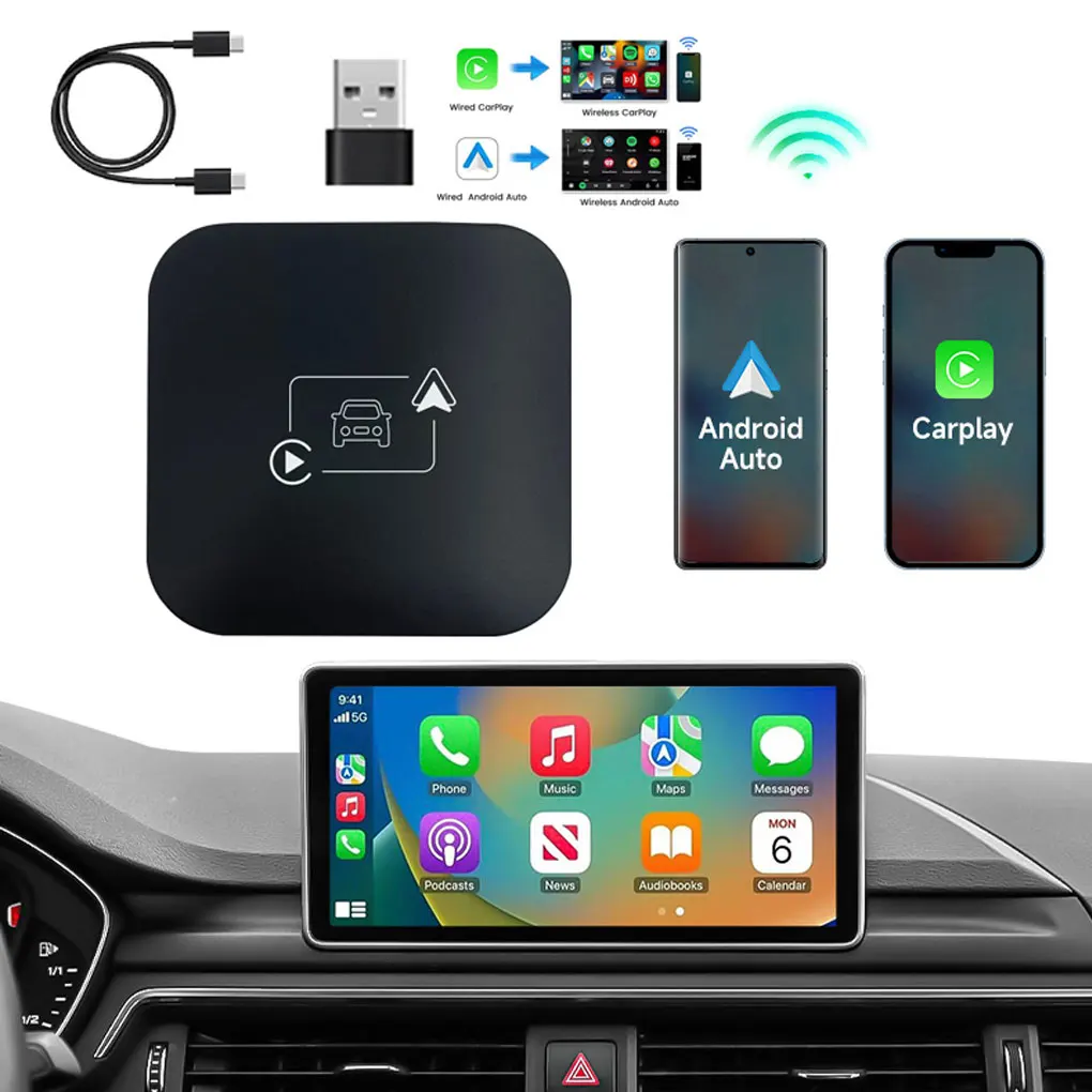 صندوق بث فيديو ذكي أندرويد 13 من CarPlay لجهاز OEM للسيارة متعدد الوسائط لاسلكي محول تشغيل السيارة أندرويد للسيارات لمعظم السيارات