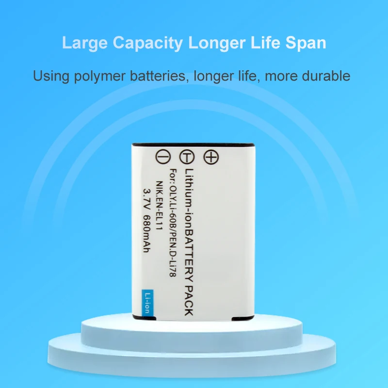 2PCS 680mAh EN-EL11/LI-60B/NP-BY1/D-LI78 Rechargeable Battery for S550 S560 M50 W60 W80 Camera