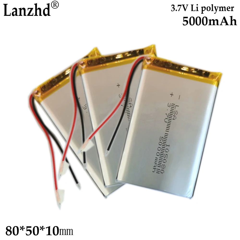 1-12pcs 3.7V Li polymer rechargeable battery For Power bank mobile power LED light engineering equipment 105080 5000mAh