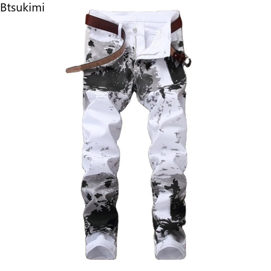 

Men's Print Denim Pants Male Fashion Straight Leg Slim Stretch Casual Big Size Floral Print Jeans Daily Hip Hop Street Bottoms