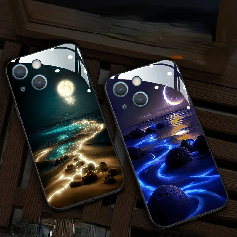 

Beach Smart Call Flash Up Led Phone Cases For OPPO Rene 3 4 5 6 7 8 9 10 Pro Plus SE Find X5 X6 Luminous Glass Cover Funda Coque