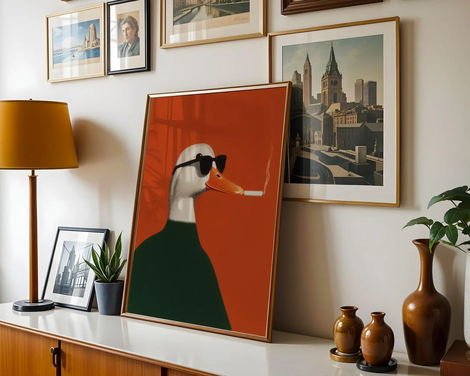 Retro Smoking Duck Canvas Wall Art Print Frameless Abstract Duck Cigarette Poster, Vintage Animal Wall Art for Living Room Decor view 3