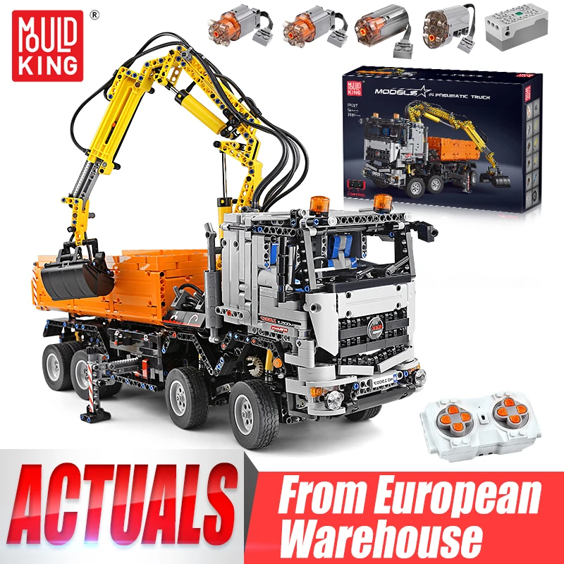 MOULD KING 19007 Technical Car Toys The APP&RC Motorized Pneumatic Arocs Truck Model Building Blocks Bricks Kids Christmas Gift