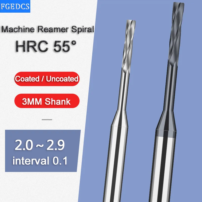 2.0mm to 2.9mm Carbide Machine Reamer Spiral Flute High Precision Tolerance Chucking Metal Cutter CNC 2.1 2.6 2.7 2.5 3MM Shank