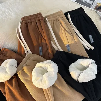 Hommes hiver velours côtelé peluche Extra épais pantalon laine d'agneau chaud ample confortable côtelé jambe pantalon doublé polaire sport Joggers pantalon