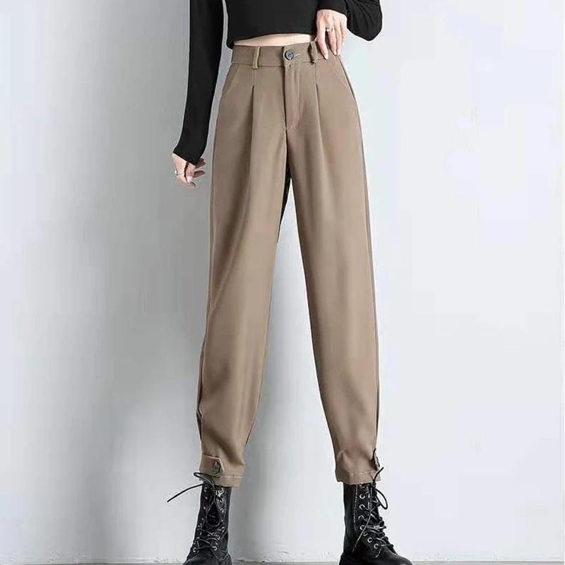 Temperament High-Waisted Cargo Pants Women 2025 Spring Autumn New Loose Bunches Of Foot Pants Women All Fashion Women Pants H268