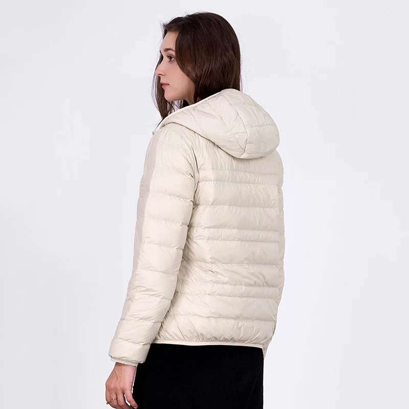 Veste en duvet de canard blanc clair pour femme avec capuche, vêtements d'extérieur fins, manteau de style simple, document solide, Schincompatible, nouveau, automne, hiver, 2024