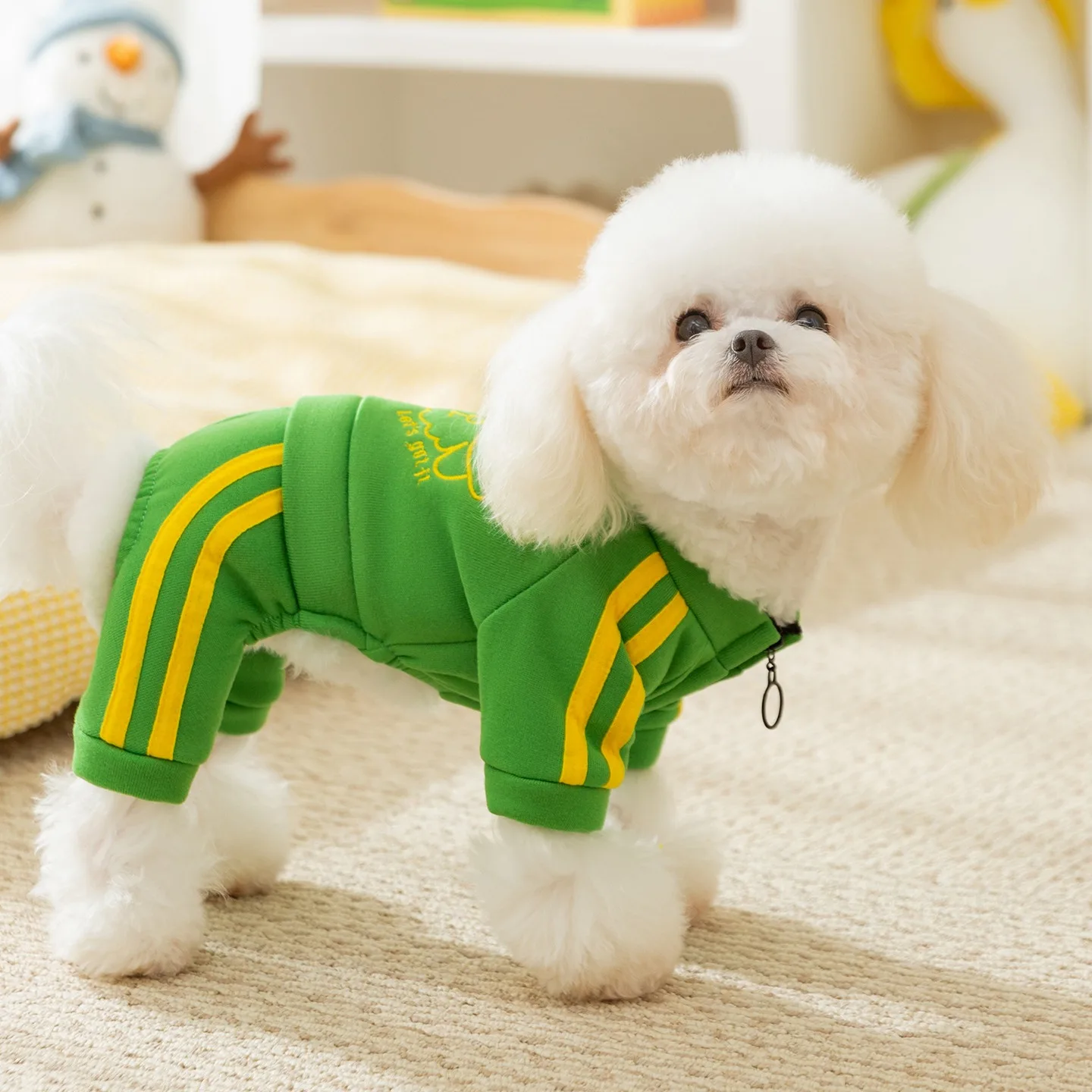 Puppy Cartoon Print Clothes Pet Outdoor Sports Sweatshirt Winter Pomeranian Warm Four-legged Garment Schnauzer Casual Jumpsuit