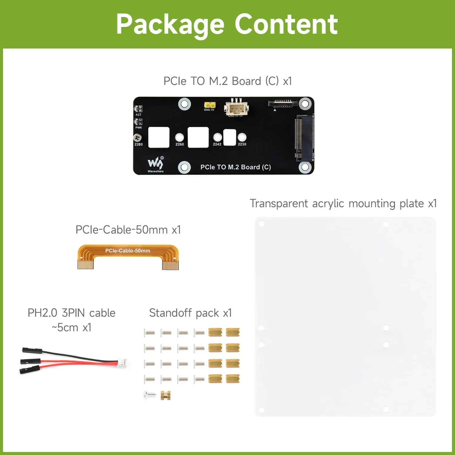 Waves hare PCIE zu M.2 Adapter Board (C) für Himbeer Pi 5, für NVME Protokoll M.2 Solid State Drive, Hochgeschwindigkeits-Lesen/Schreiben