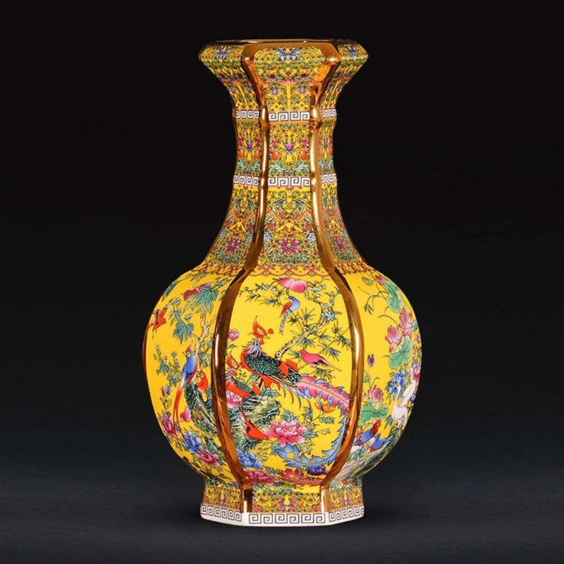 Ceramic vase Chinese living room TV cabinet study Bogu frame flower arrangement decoration enamel large ornament
