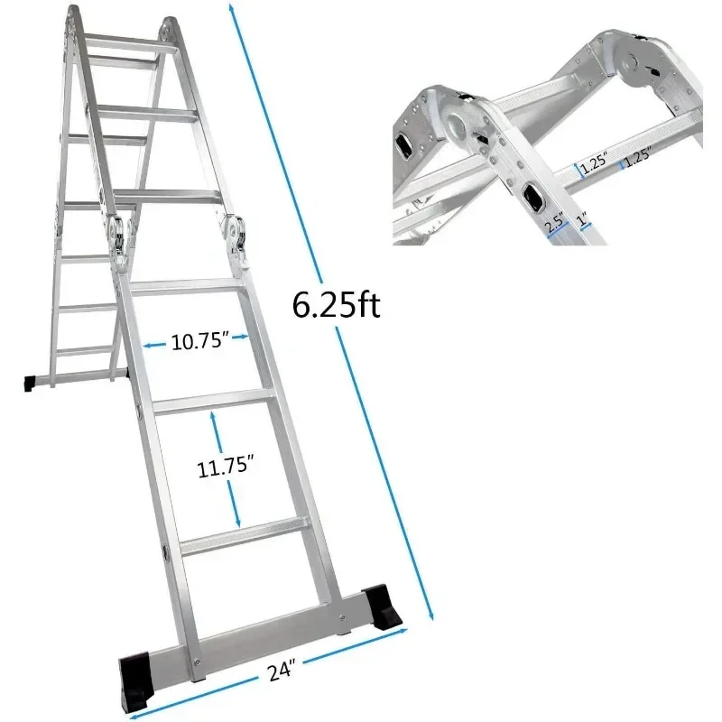 

# Step Ladder Folding Ladder, Multi-Purpose Aluminium Extension 7 In 1 Heavy Duty Combination EN 131 Standard, 12.5 FT #
