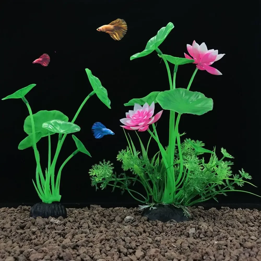 

2pcs Aquarium Ornament Plastic Aquatic Plants Creative Vivid Fake Lotus Flowers Simulated Artificial Seaweed Water Grass Props